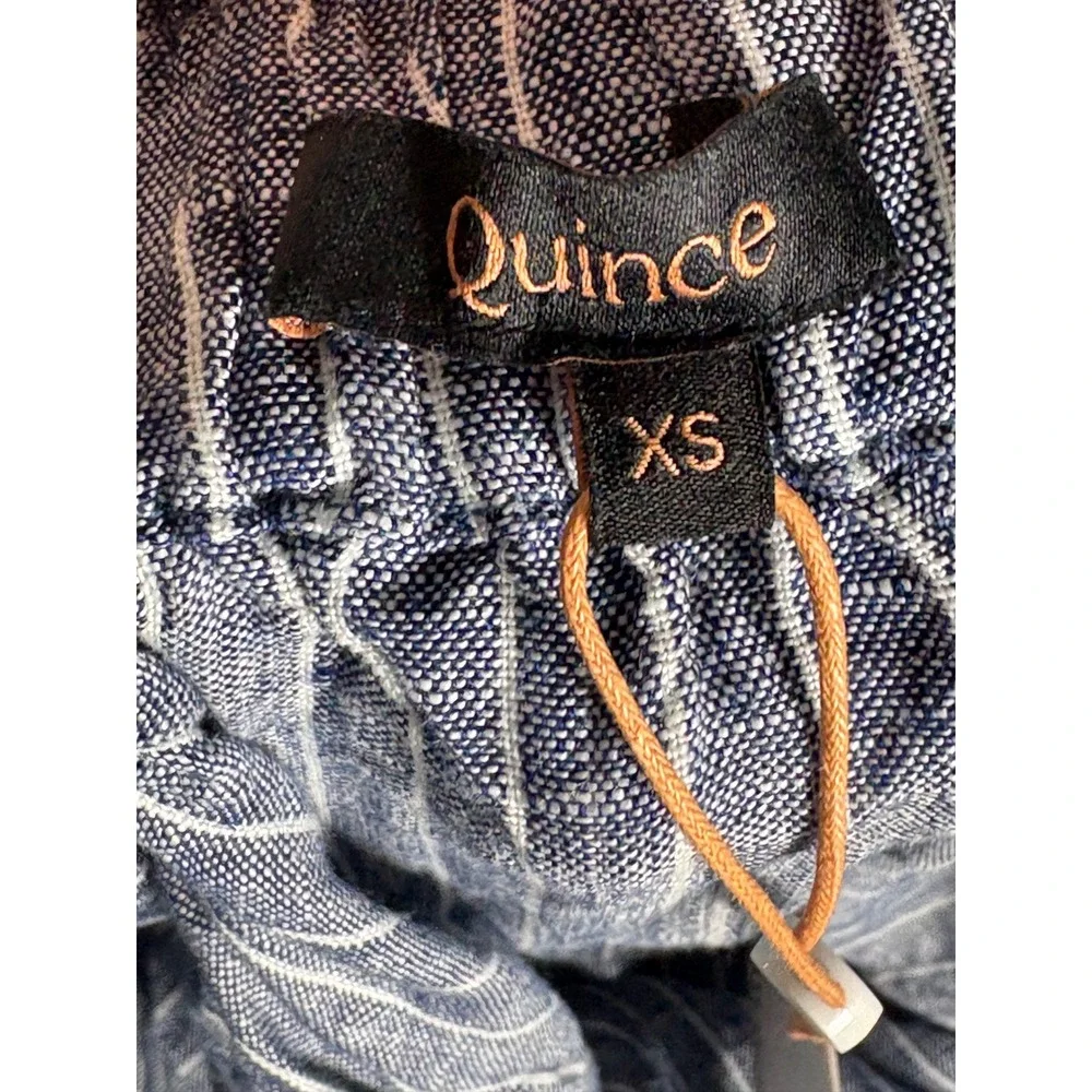 Quince Linen Wide Leg Jumpsuit Blue White Pinstripe Sleeveless Belted XS New
